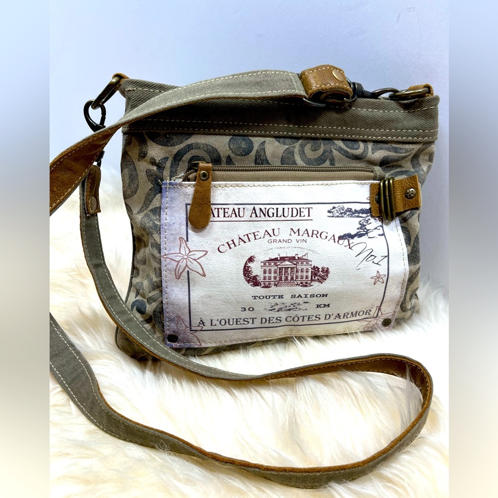 Myra Crossbody Bag Chateau Angludet and aFrench inspired Floral Pruint leather